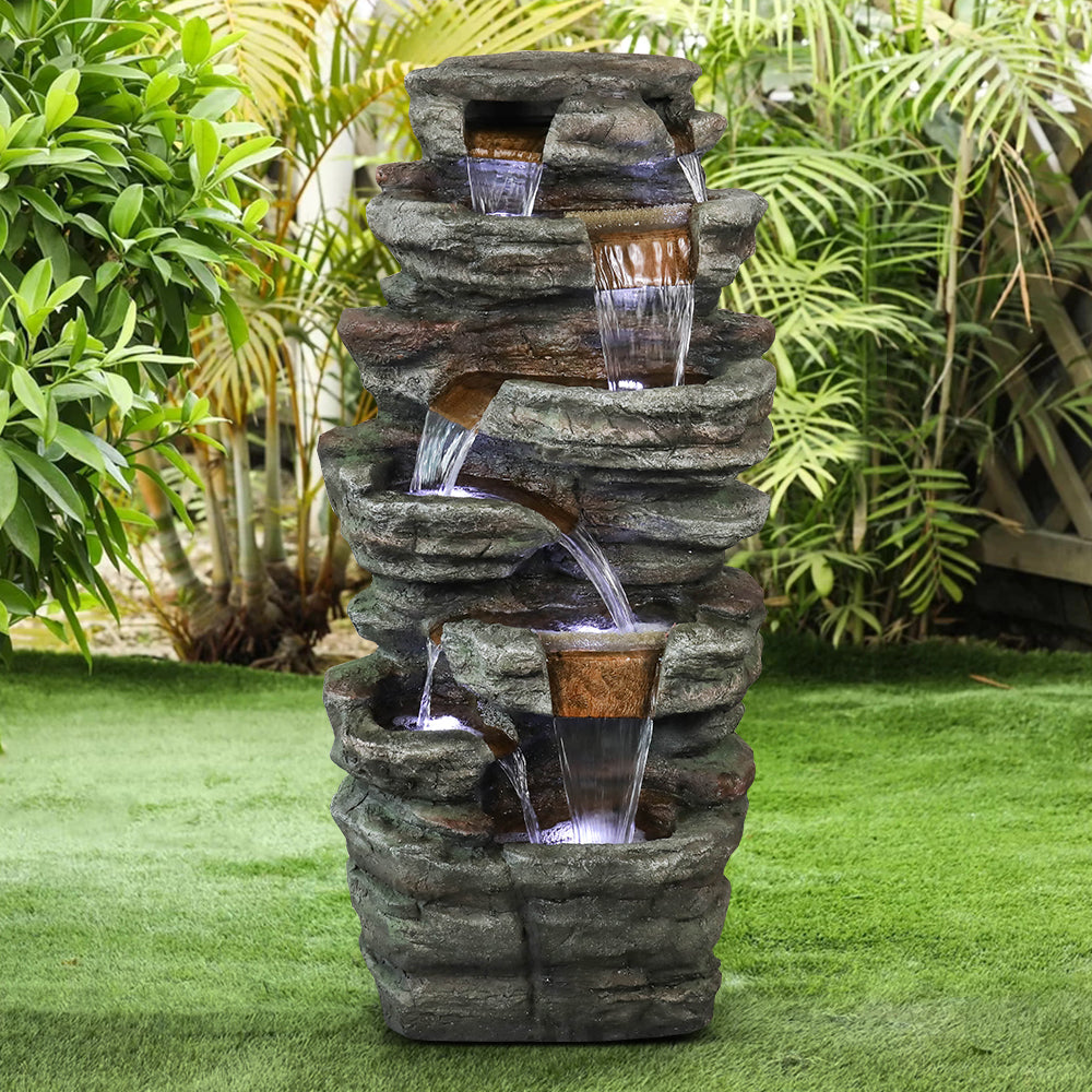 Westin Fountain 48" Tall Outdoor 6-Tier Amazonian Rainforest Waterfall Fountain with 30 LED LightsGPF220048