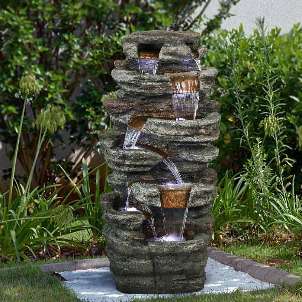 Westin Fountain 48" Tall Outdoor 6-Tier Amazonian Rainforest Waterfall Fountain with 30 LED LightsGPF220048