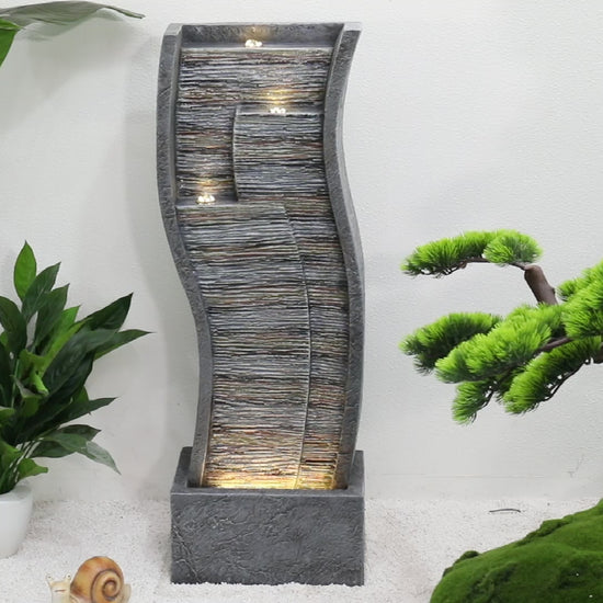 Westin Fountain Rippled Slate Waterfall Fountain Backyard w/LED lights