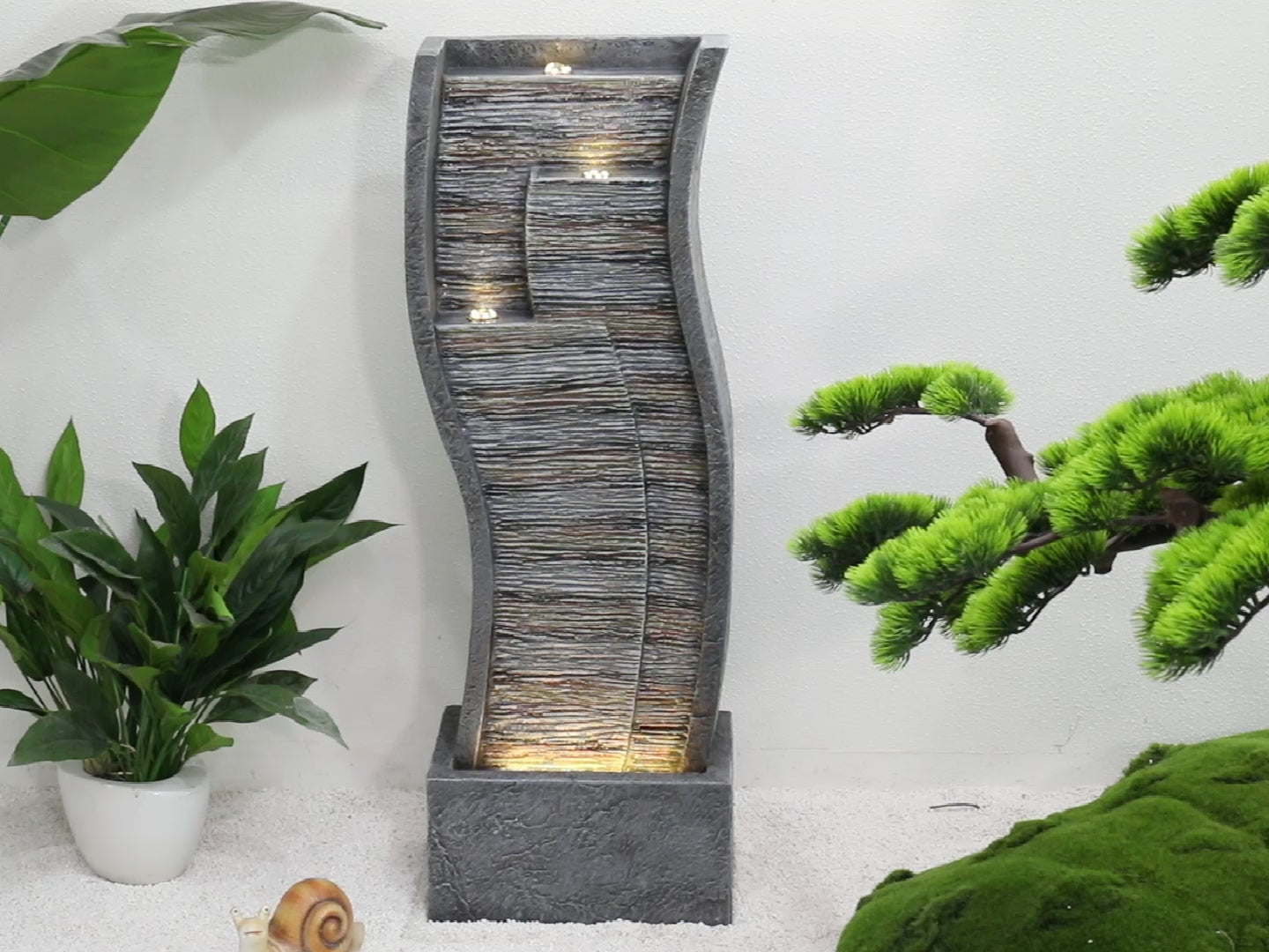 Westin Fountain Rippled Slate Waterfall Fountain Backyard w/LED lights