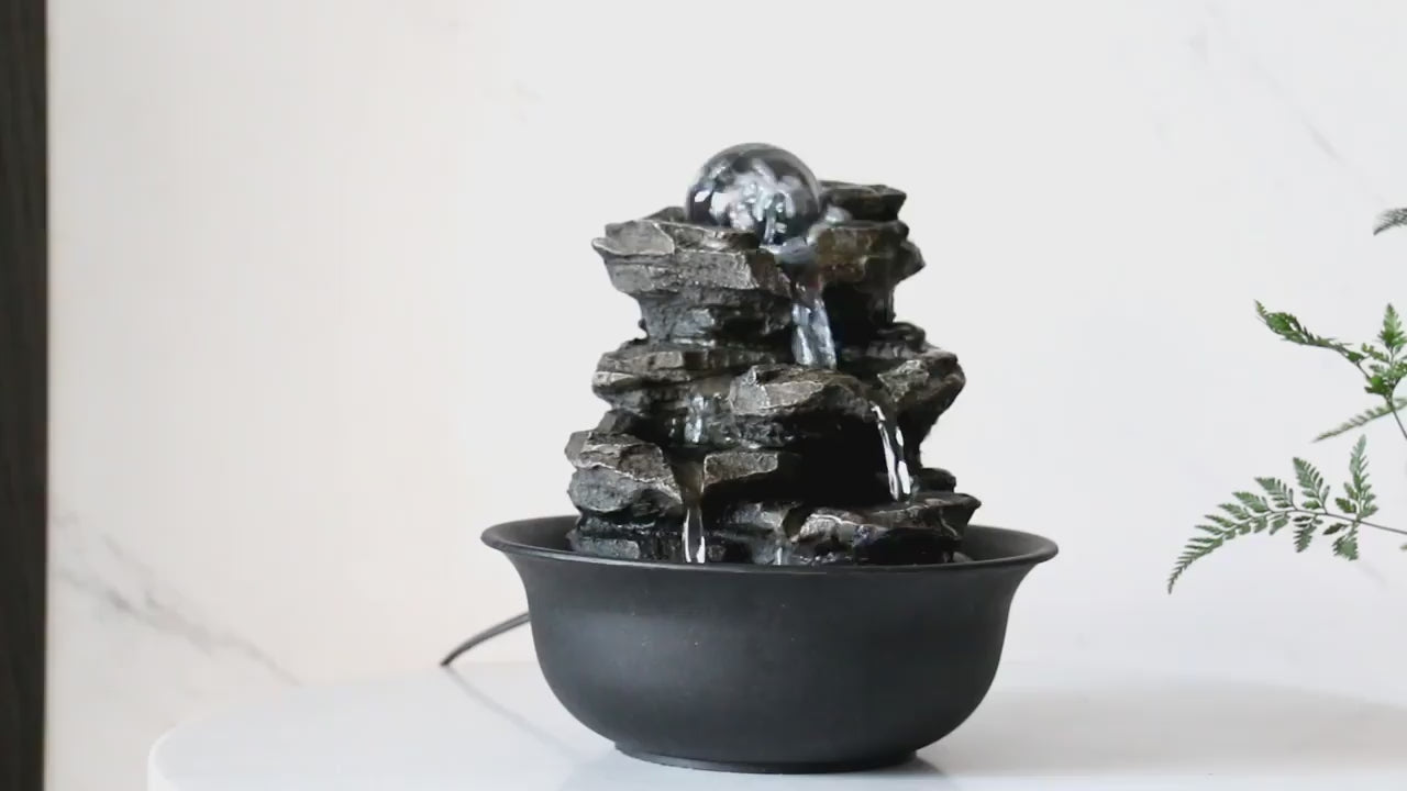 Westin Fountain 8.3-inch H 4-Tier Cascading Rock Falls Tabletop Water Fountain w/Light