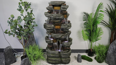 Westin Home Garden Water Feature, Indoor/Outdoor 5-tier Symmetry Large Water Fountain with Pump & Cool White Light