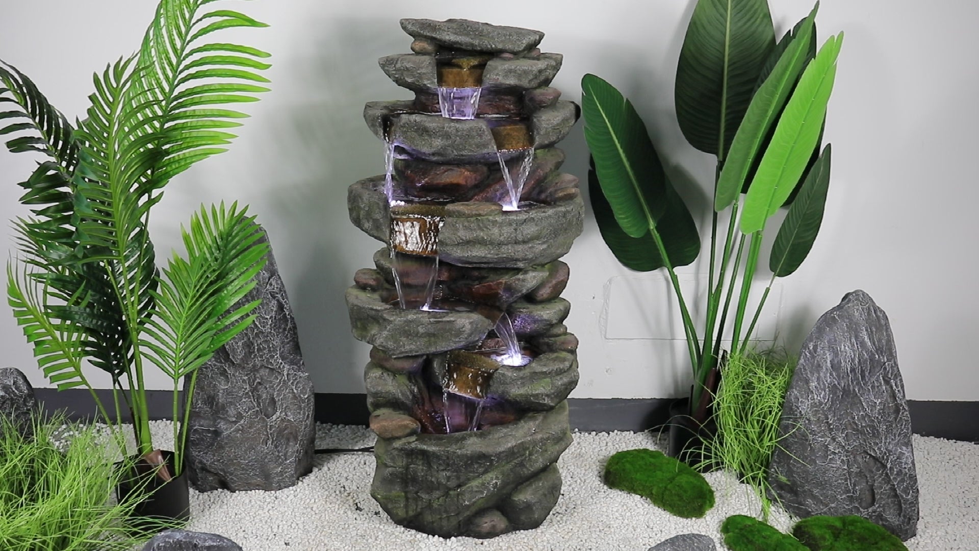 Westin Fountain 40.6" H Resin Rock Outdoor Water Fall w/LED Light.