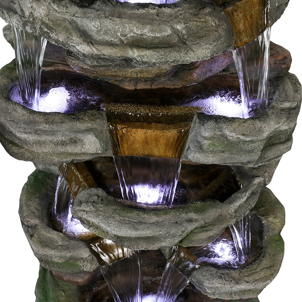 Westin Home Garden Water Feature, Indoor/Outdoor 5-tier Symmetry Large Water Fountain with Pump & Cool White Light