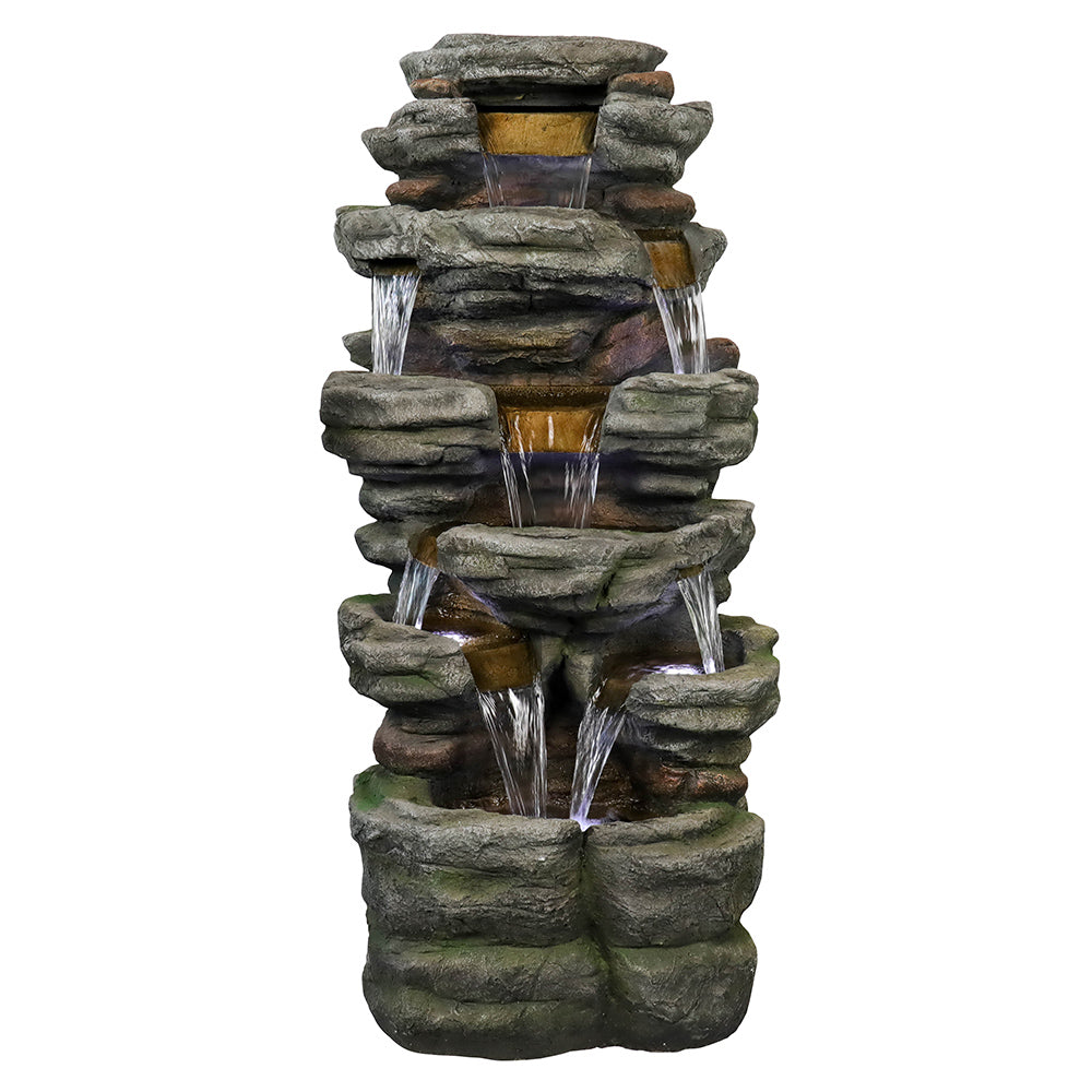 Westin Home Garden Water Feature, Indoor/Outdoor 5-tier Symmetry Large Water Fountain with Pump & Cool White Light