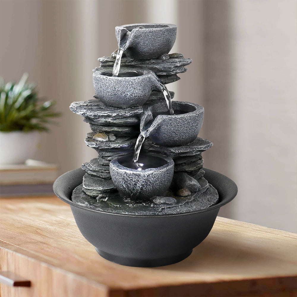 Westin Fountain 10.6-Inch H 4-Tier Bowls Cascading Tabletop Fountain with LED Light