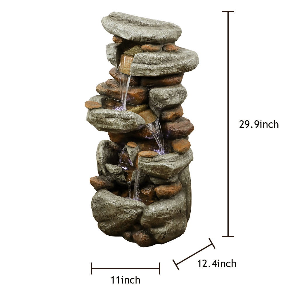 Westin Fountain 29" H Outdoor 4-Tier Rock Water Fountain w/LED Lights