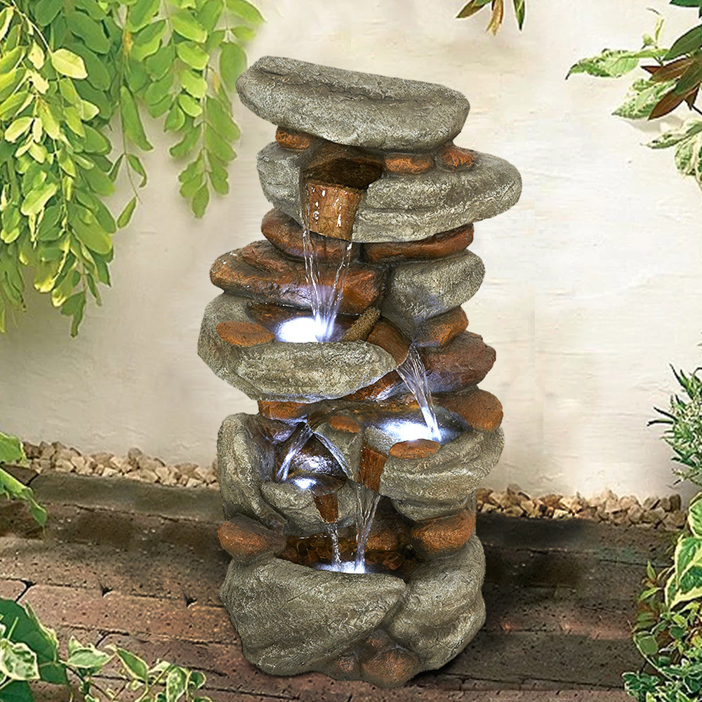 Westin Fountain 29" H Outdoor 4-Tier Rock Water Fountain w/LED Lights