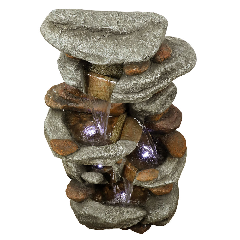 Westin Fountain 29" H Outdoor 4-Tier Rock Water Fountain w/LED Lights