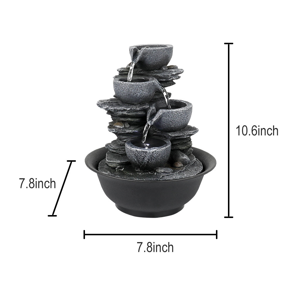 Westin Fountain 10.6-Inch H 4-Tier Bowls Cascading Tabletop Fountain with LED Light