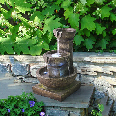 Westin Fountain 16.4-in H Resin Tiered Outdoor Rustic Pots with Light