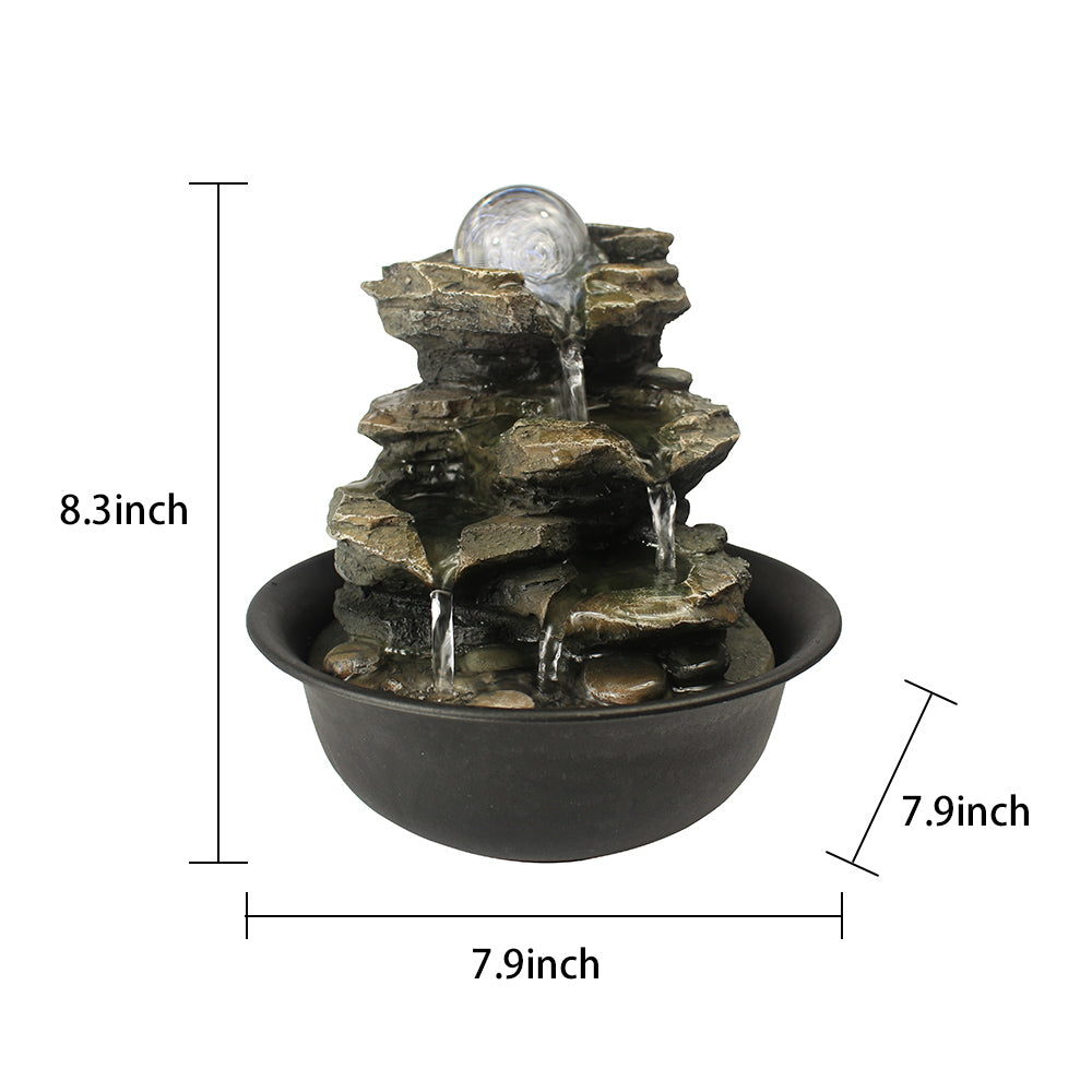 Westin Fountain 8.3-inch H 4-Tier Cascading Rock Falls Tabletop Water Fountain w/Light