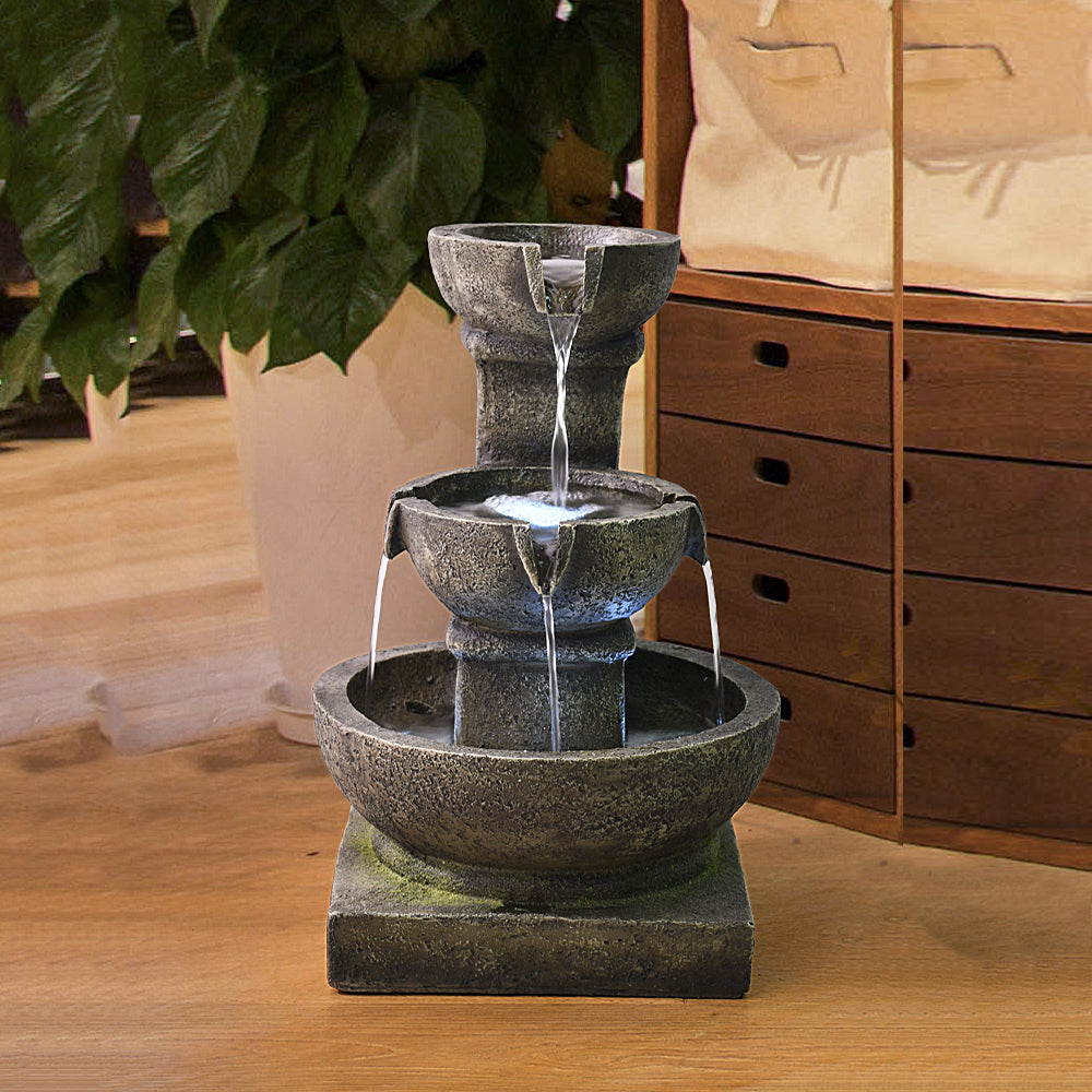 Westin Fountain 16.4-in H Resin Tiered Outdoor Rustic Pots with Light