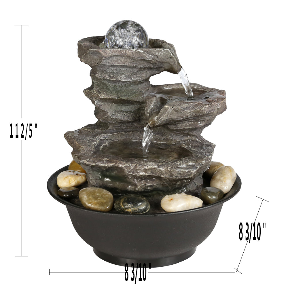 Westin Home Garden Water Feature, Indoor Tabletop 3-tier Water Fountain Size