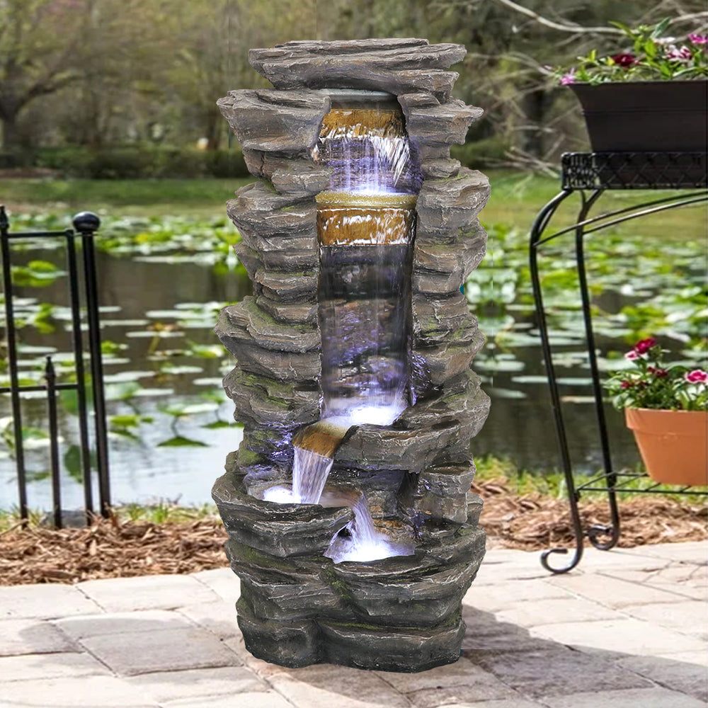 Westin Fountain 40-inch Outdoor Fountain with Lights Rockery Waterfall