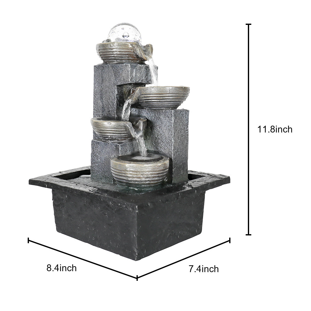 Westin Home Garden Water Feature, Indoor Tabletop 4-tier Water Fountain Size