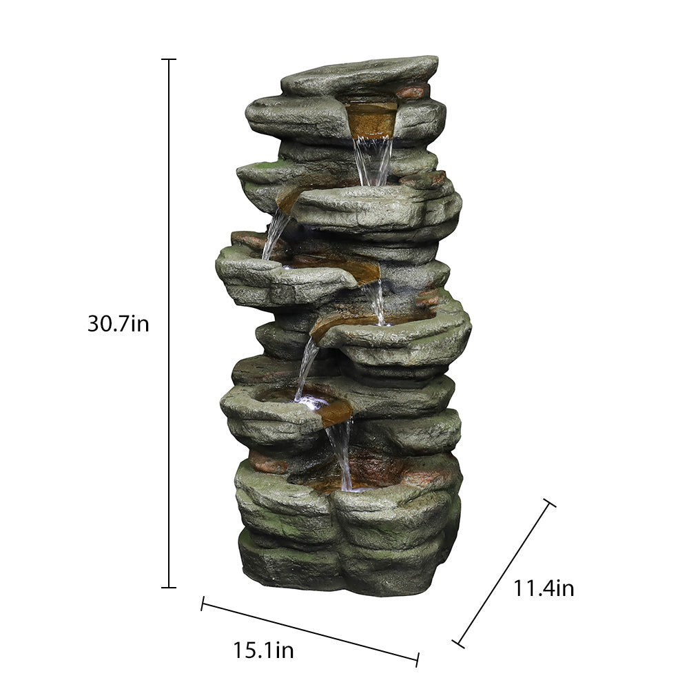 Westin Fountain 30.7in H 6-tier Rock Cascading WaterFountain w/LED Lights 