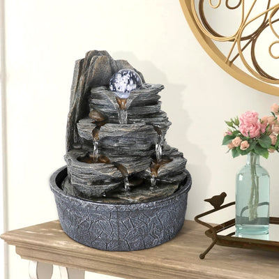 Westin Fountain 4-Tier Rockery Tabletop Fountain Cascading Fountain w/Led Light & Ball