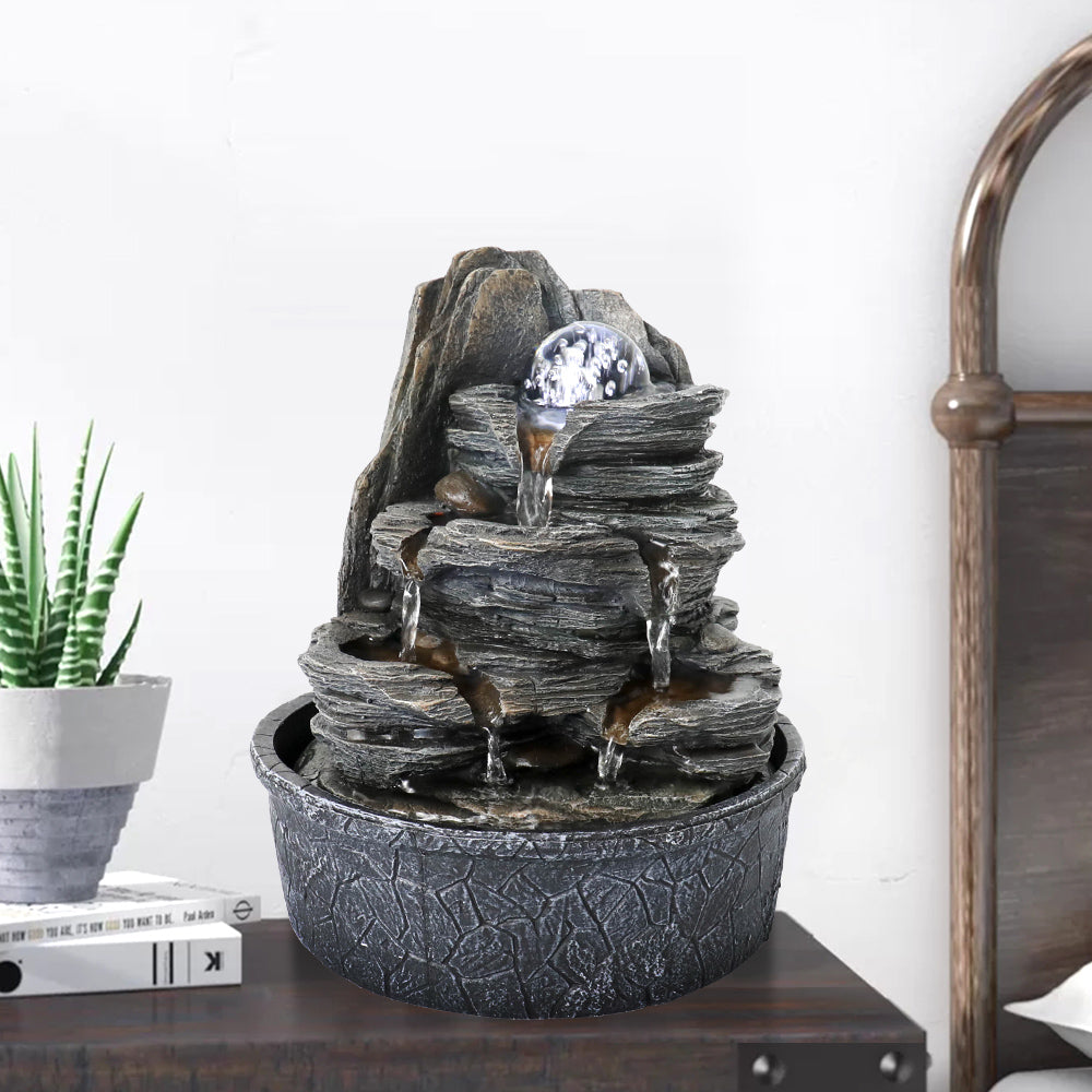 Westin Fountain 4-Tier Rockery Tabletop Fountain Cascading Fountain w/Led Light & Ball